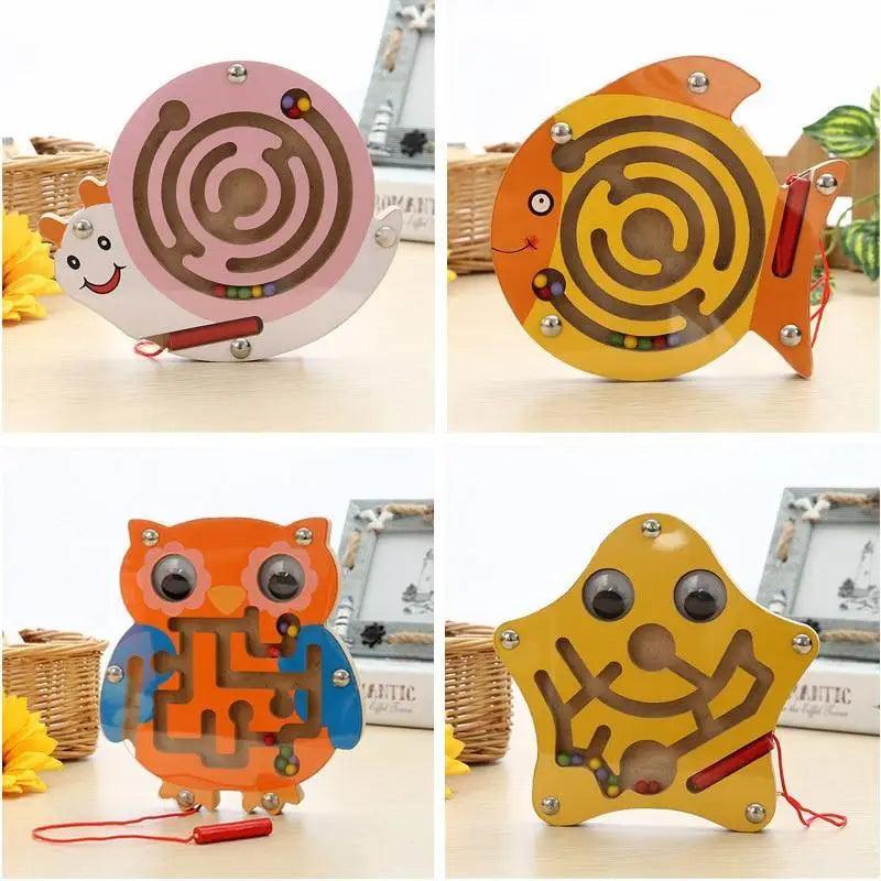 Minimalist wooden fish-shaped magnetic maze balance board toy for infants