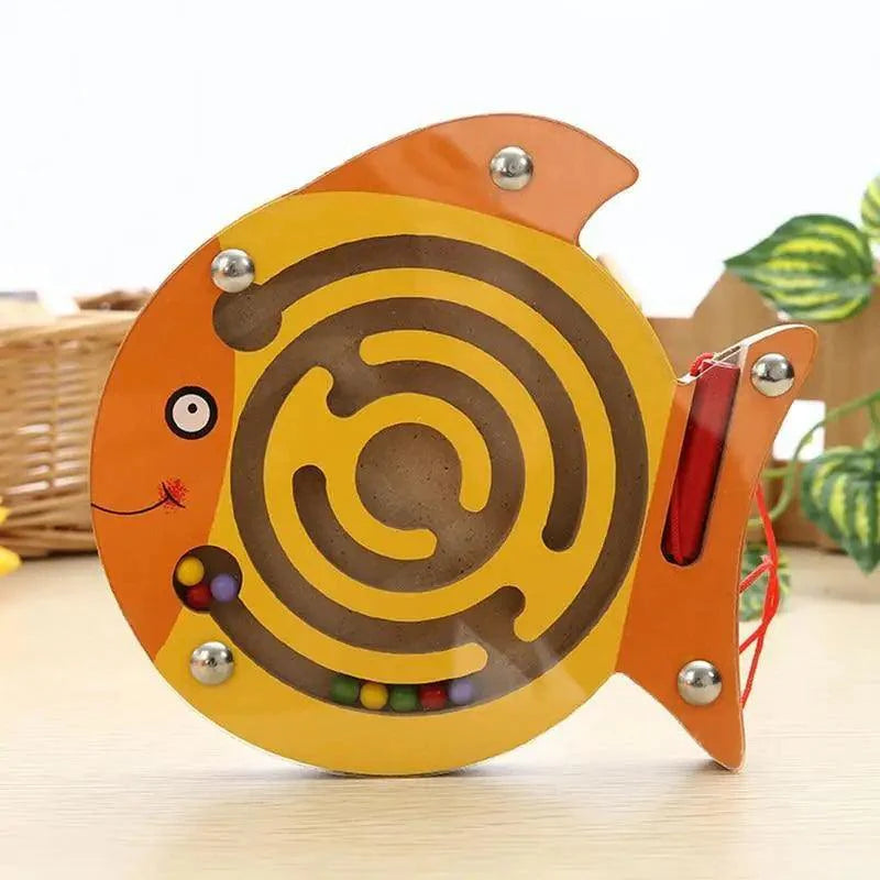 Magnetic Wooden Fish Maze Puzzle Balance Board for Toddlers