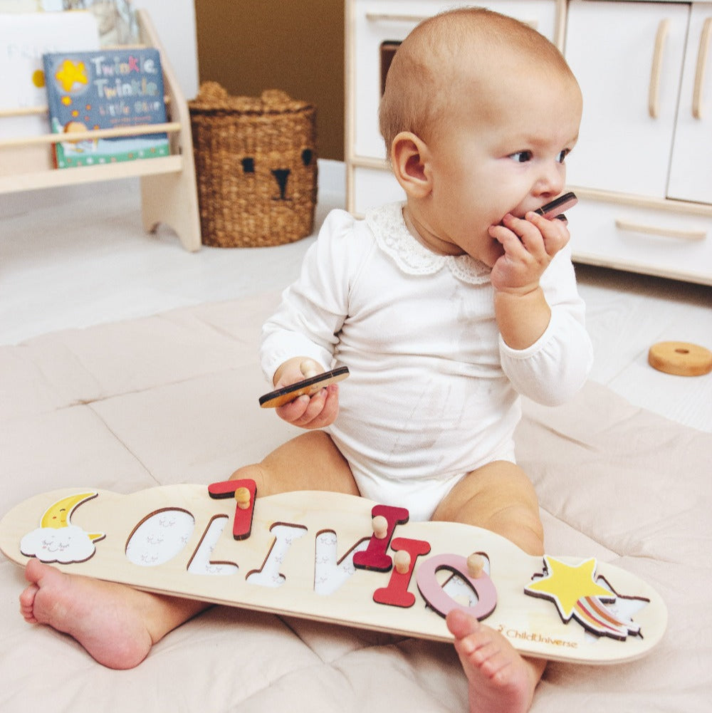 Personalized Cloud Name Puzzle for Toddlers - Montessori Wood Toy