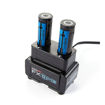 BaBylissPRO FXONE Dual Charging Base with two clipper batteries and knurled metal grip
