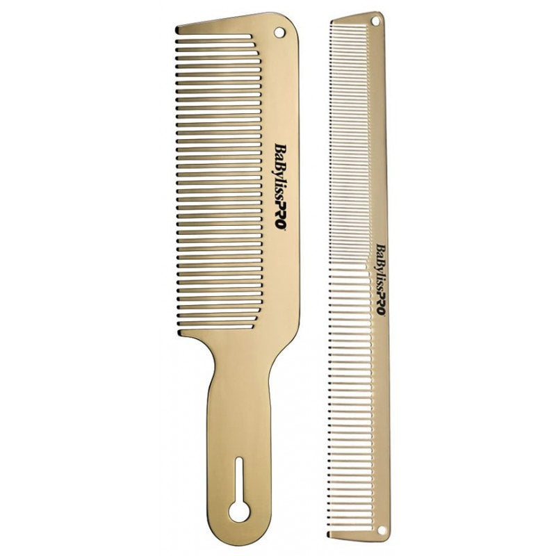 BaBylissPRO GoldFX 2-piece stainless steel metal comb set in gold finish