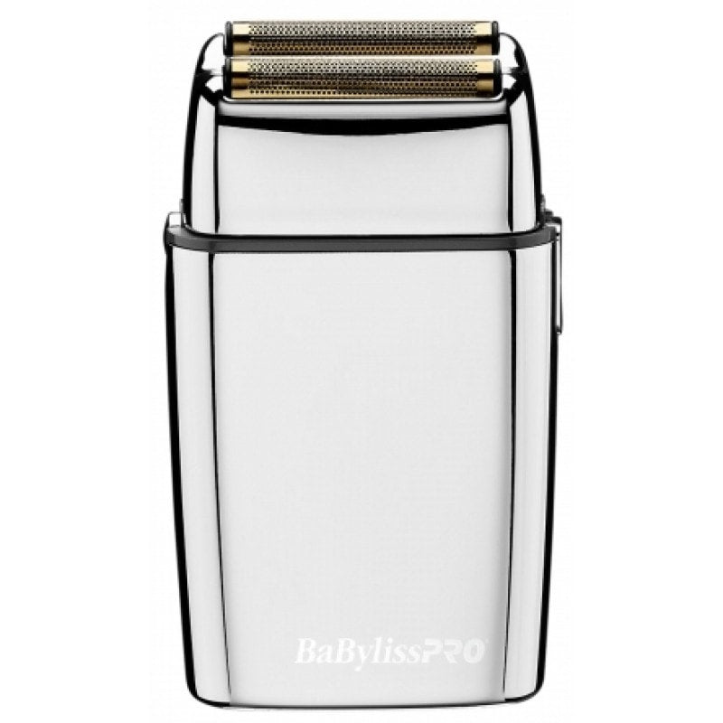 Professional metallic silver and gold BaBylissPRO double-foil shaver for bathroom grooming