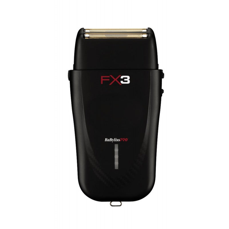 BaBylissPRO FX3 professional cordless shaver with gold titanium foils and carbon texture grip.