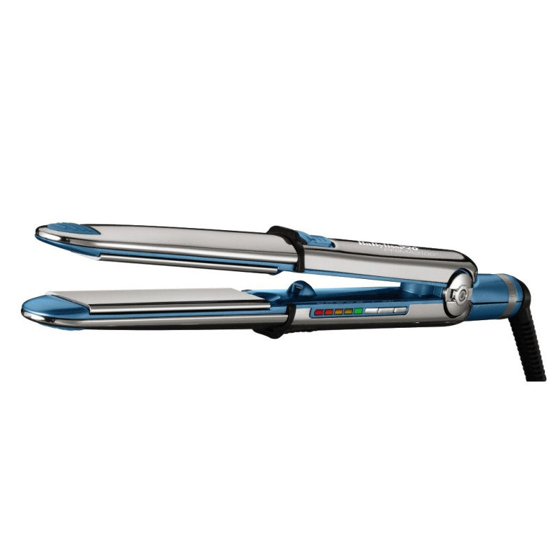 BaBylissPRO Nano Titanium Prima3100 1 inch flat iron in metallic blue and silver chrome finish
