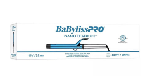Professional 1.25-inch iridescent blue and silver extended barrel curling iron for hair styling