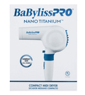 BaBylissPRO Nano Titanium Compact Midi Dryer with folding handle shown in a travel-friendly design