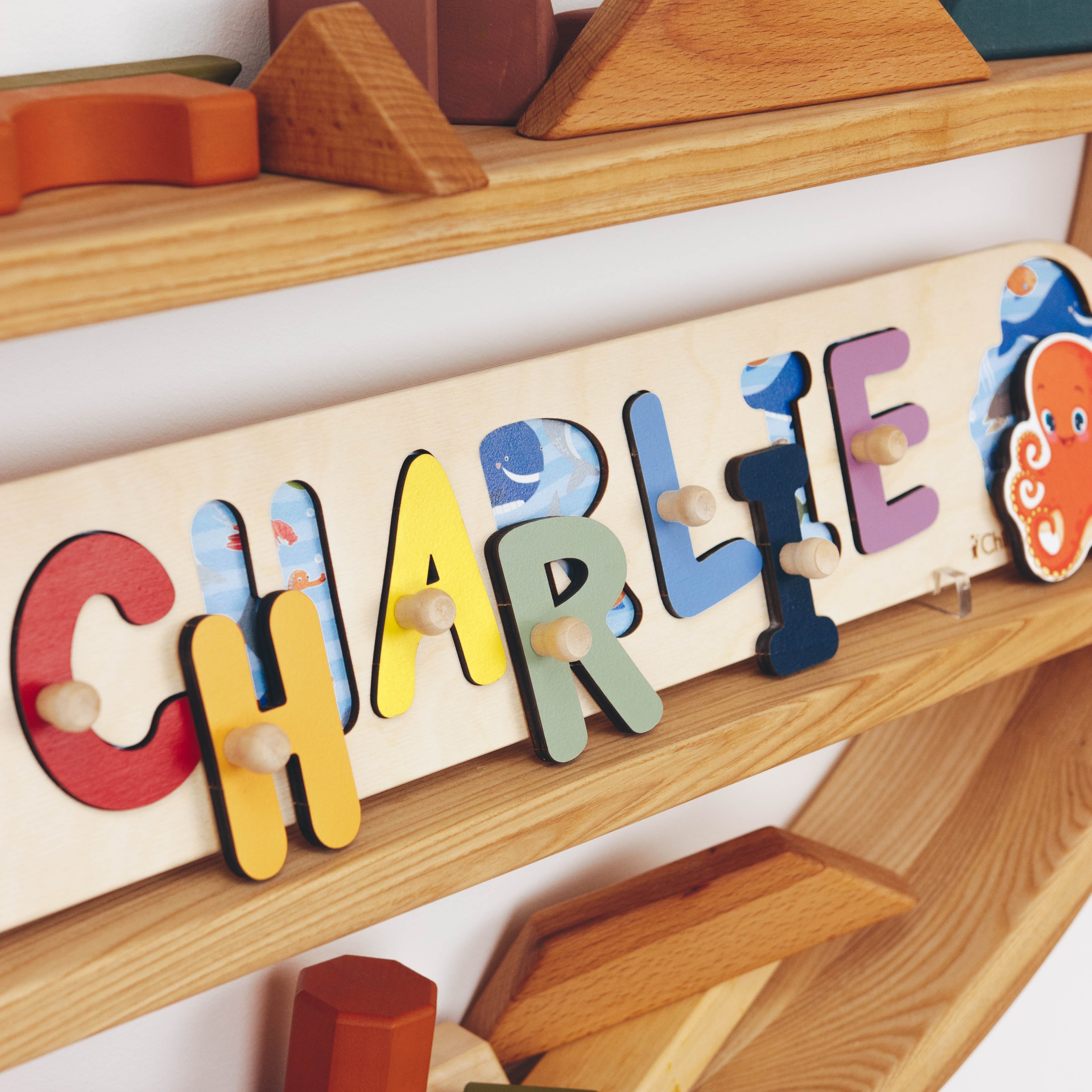 Wooden Ocean Name Puzzle – Educational Scandi-Style Kids Decor
