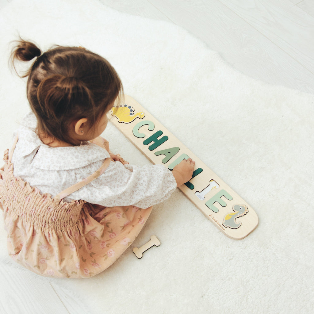 Neutral Dinosaur Name Puzzle for Kids Minimalist Nursery Decor
