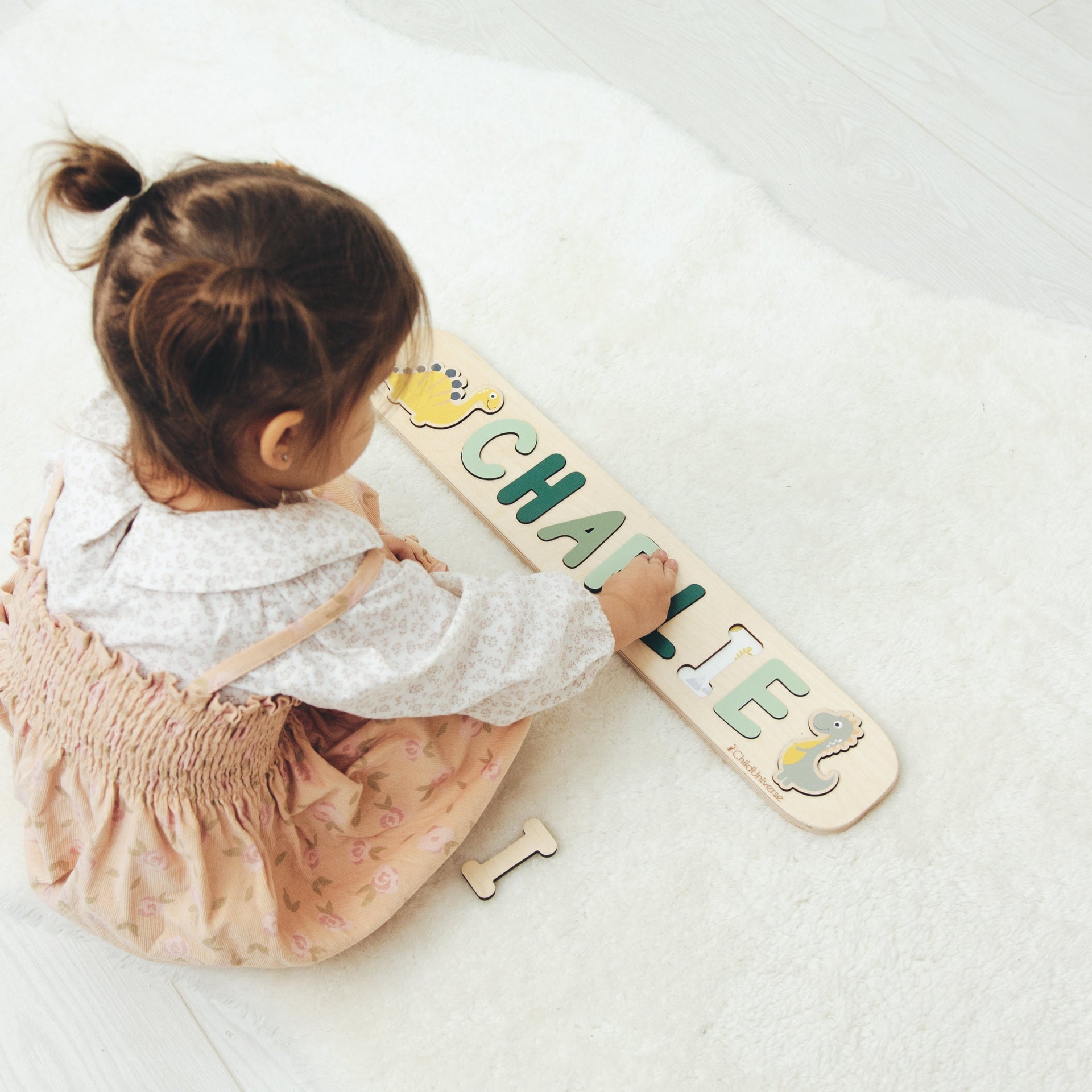 Neutral Dinosaur Name Puzzle for Kids Minimalist Nursery Decor