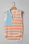 Beige USA Flag Notched Neckline Loose Sweater Vest