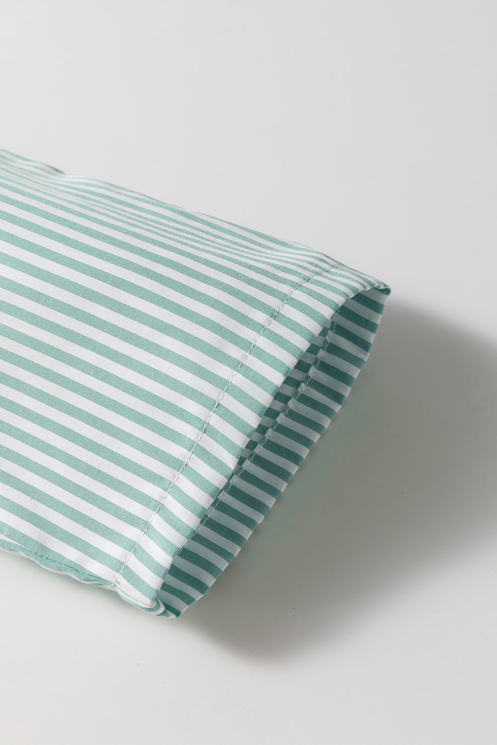 Green Stripe V-Neck Roll-Up Sleeve Shirt with Pocket Detail
