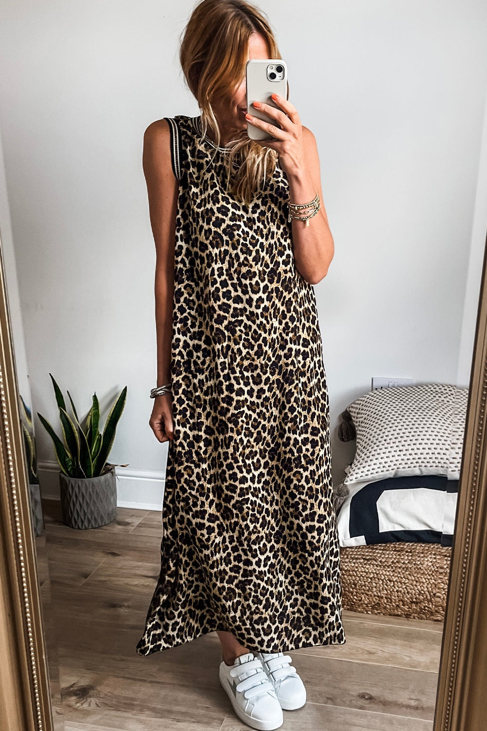 Sleeveless Leopard Print Maxi Dress - Luxury Modern Statement