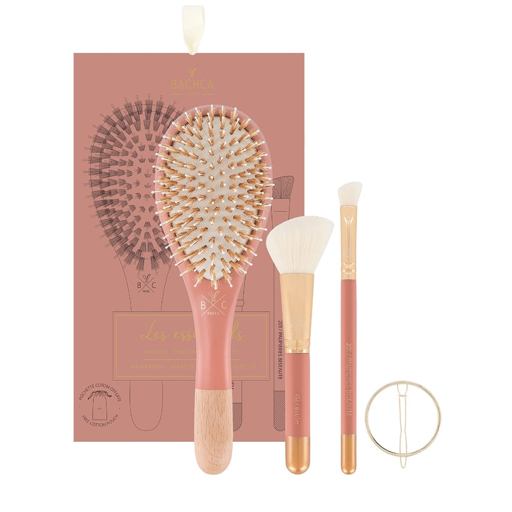 Bachca terracotta hair and makeup brush kit with brushes and cotton pouch