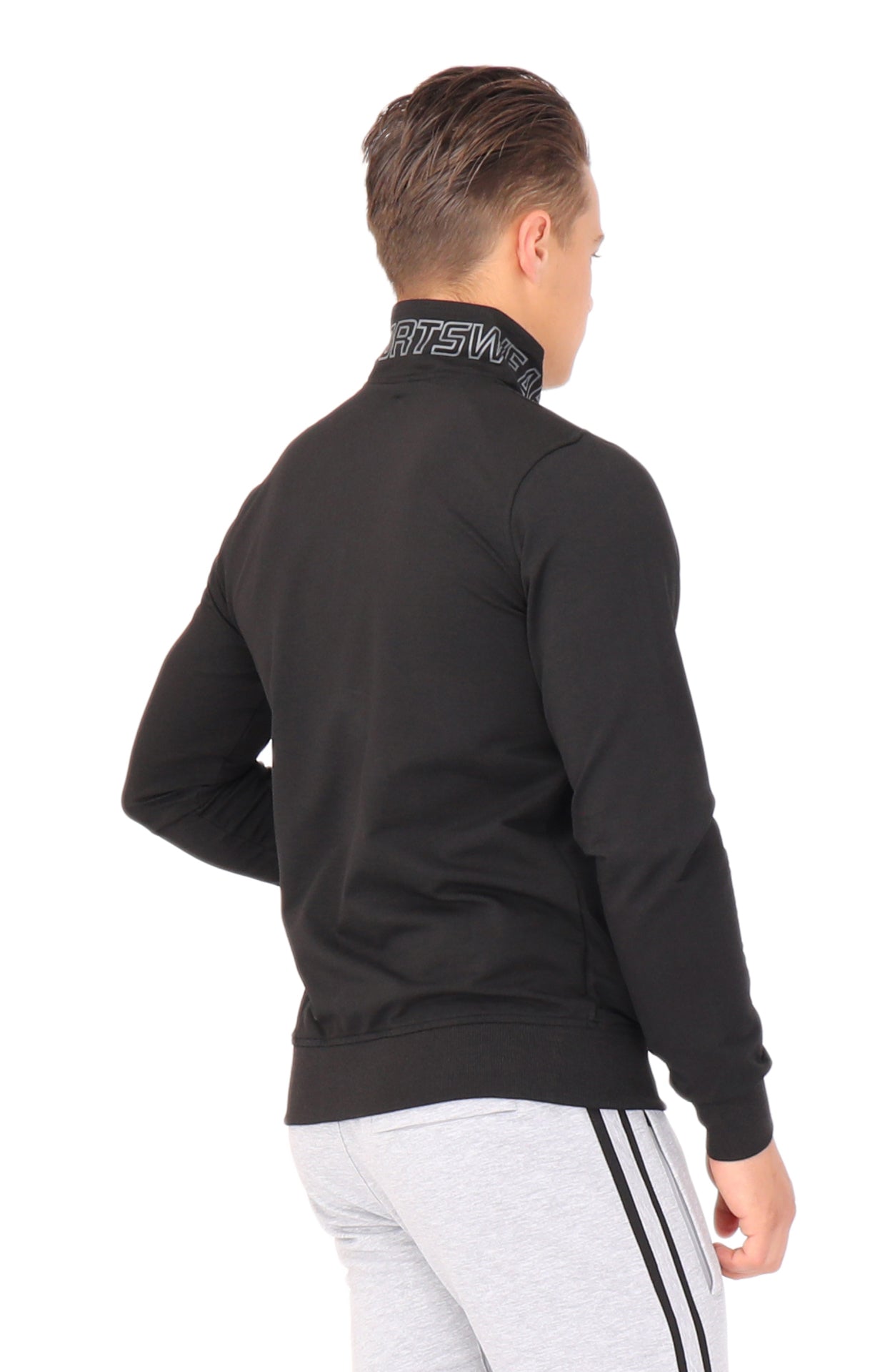 Men's Black Full Zip Athletic Sweatshirt with Stand Collar - Image 2