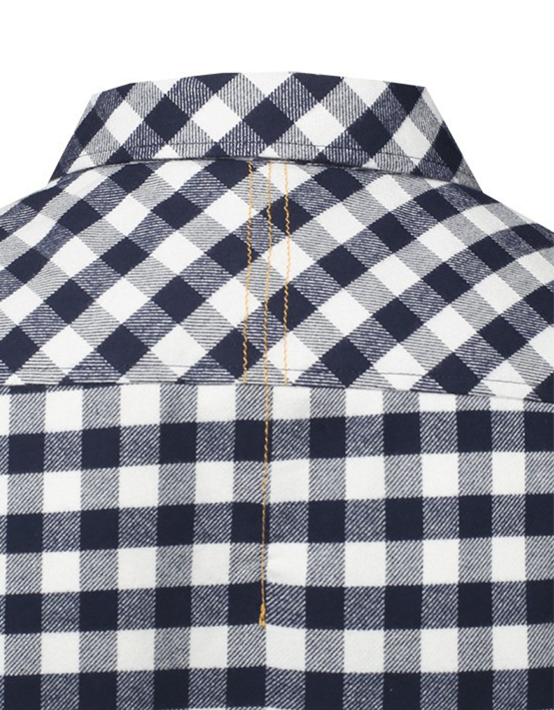 Men's Printed Flannel Long Sleeve Shirt in Navy Blue and White