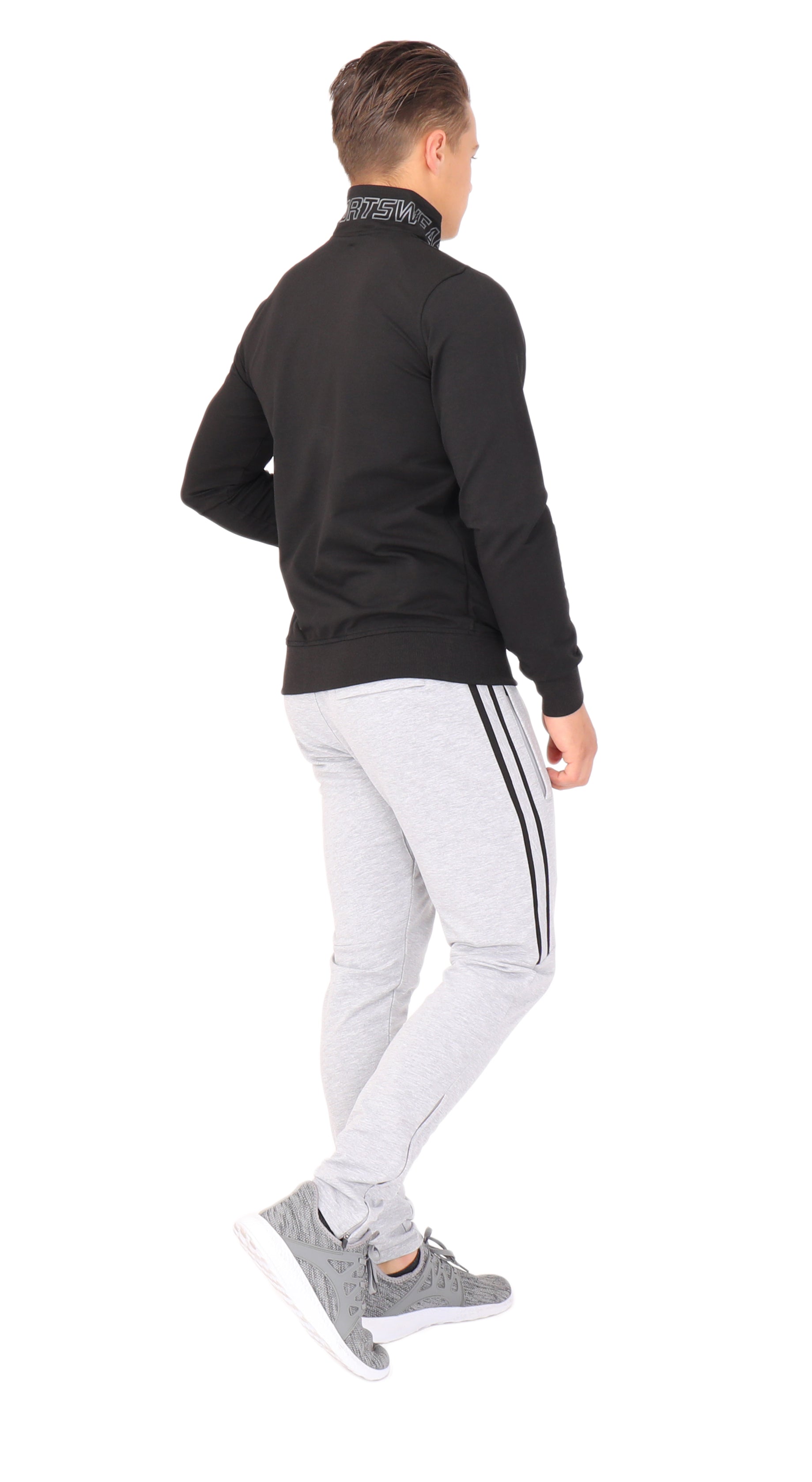 Men's Black Full Zip Athletic Sweatshirt with Stand Collar - Image 5