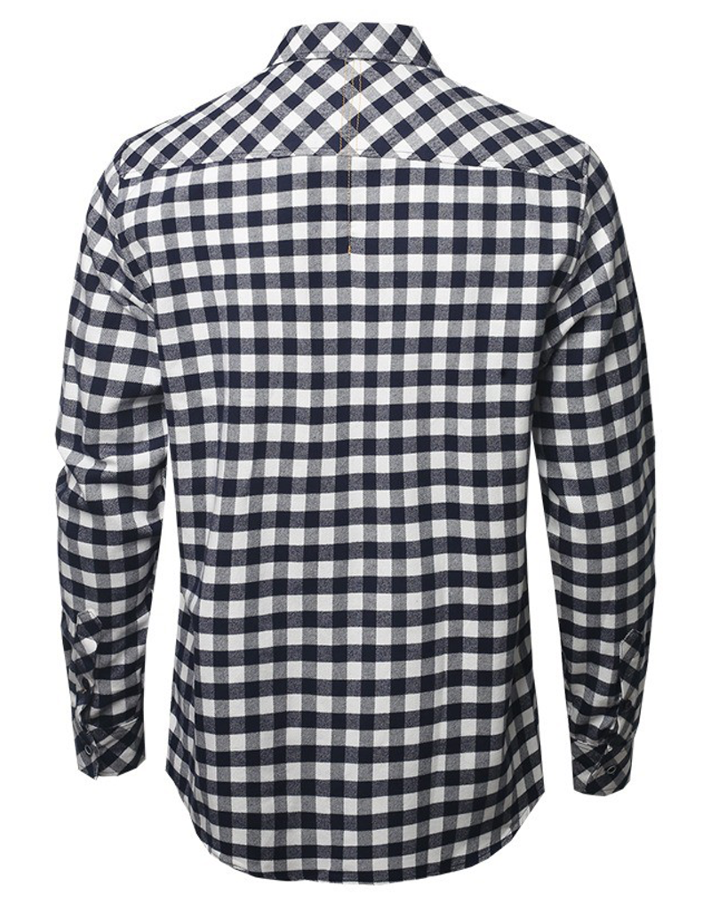 Men's Printed Flannel Long Sleeve Shirt in Navy Blue and White