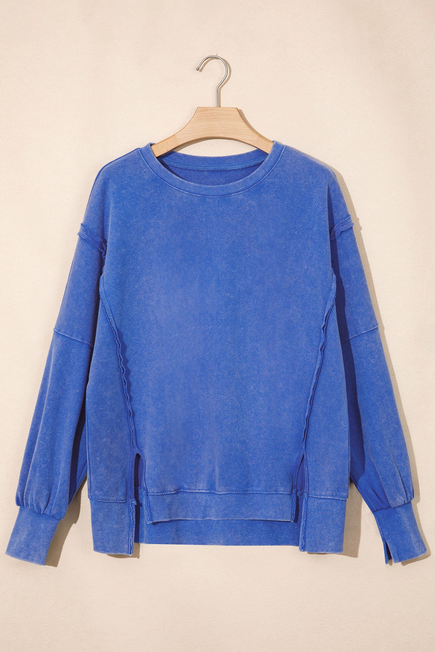 Solid Mineral Wash Split Hem Tunic Sweatshirt