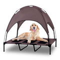 Elevated Outdoor Dog Bed with Canopy Raised Removable Cover Cooling Dog Beds with Waterpoof Shade Dog Tent Outside Portable Dog Cot for Large Dogs Pet (Brown)