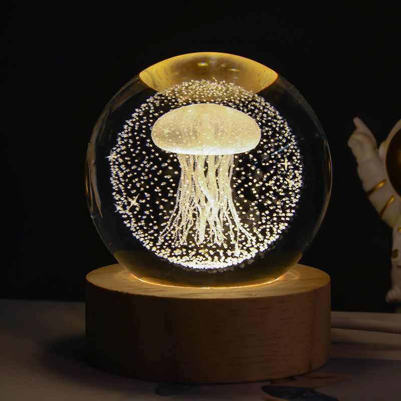 3D Crystal Ball Night Lamp with LED Nebula and Solar System Glow