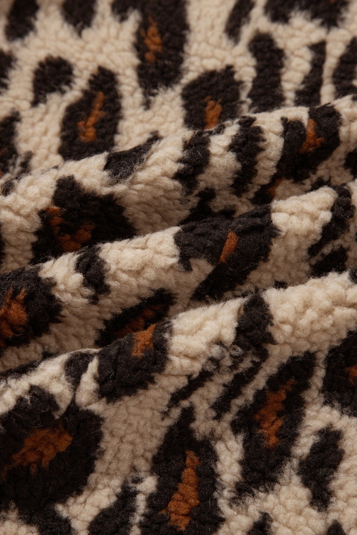 Leopard Fleece Corduroy Trim Buttoned Jacket