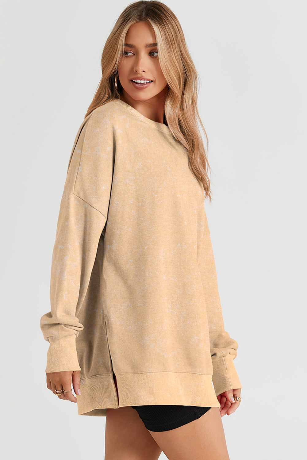 Solid Ribbed Trim Drop Shoulder Oversize Sweatshirt