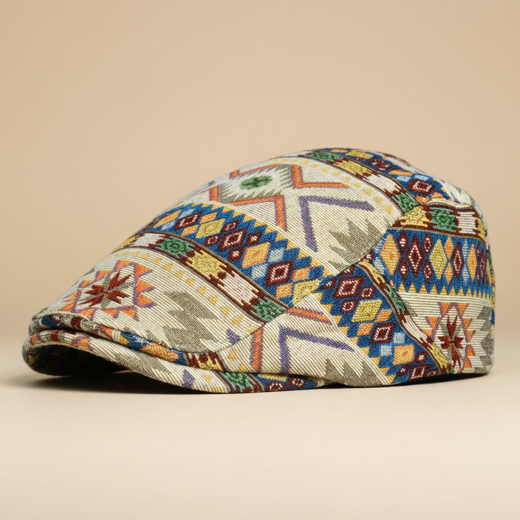 Women’s Retro Ethnic Print Beret Hat Chic Geometric Flat Cap - Image 6