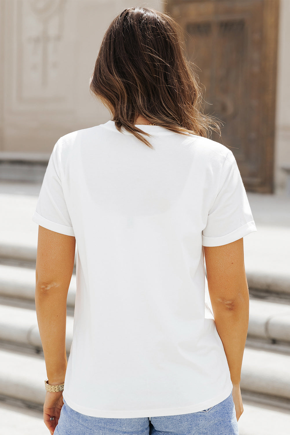 Sequin Football Graphic Short Sleeve T-Shirt in White - Image 3