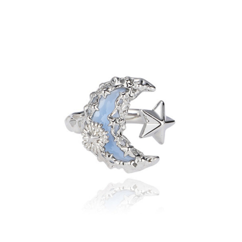 Lava Blue Moon Geometric Ring – Light Luxury Statement Jewelry
