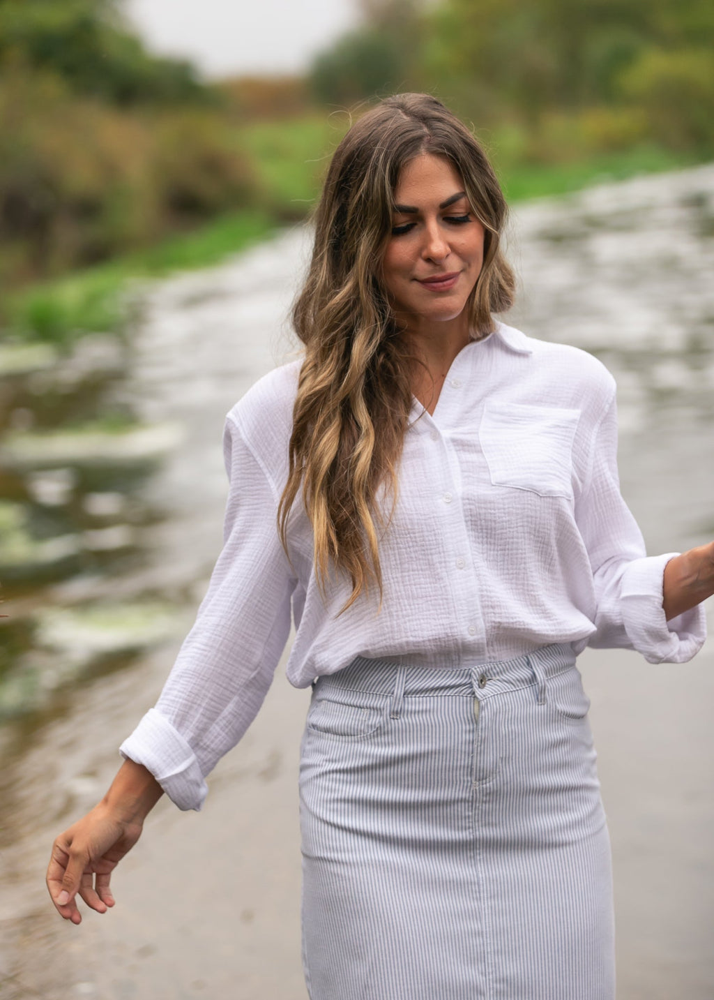 Bailey Cotton Gauze Button Down Top | White