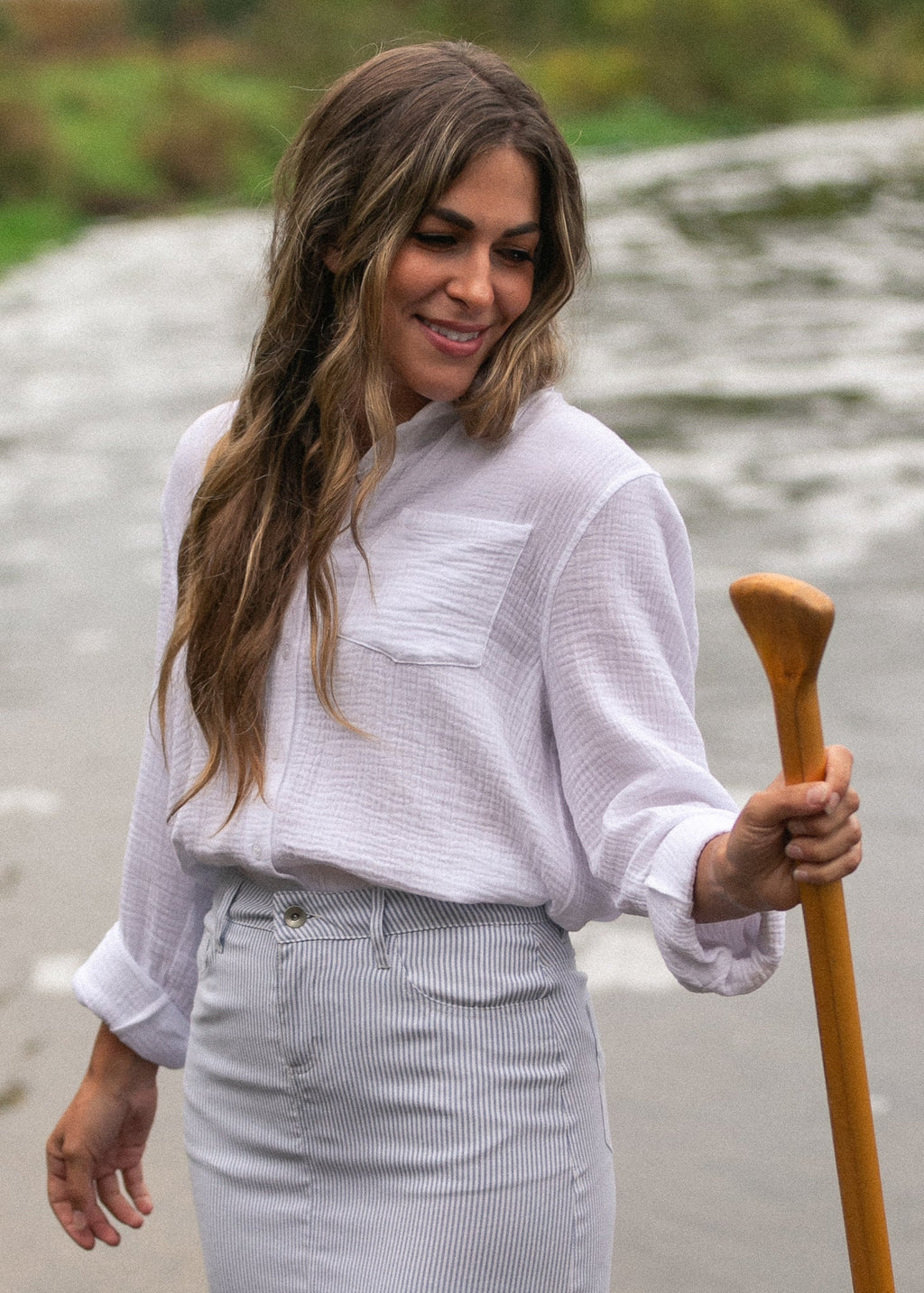 Bailey Cotton Gauze Button Down Top | White