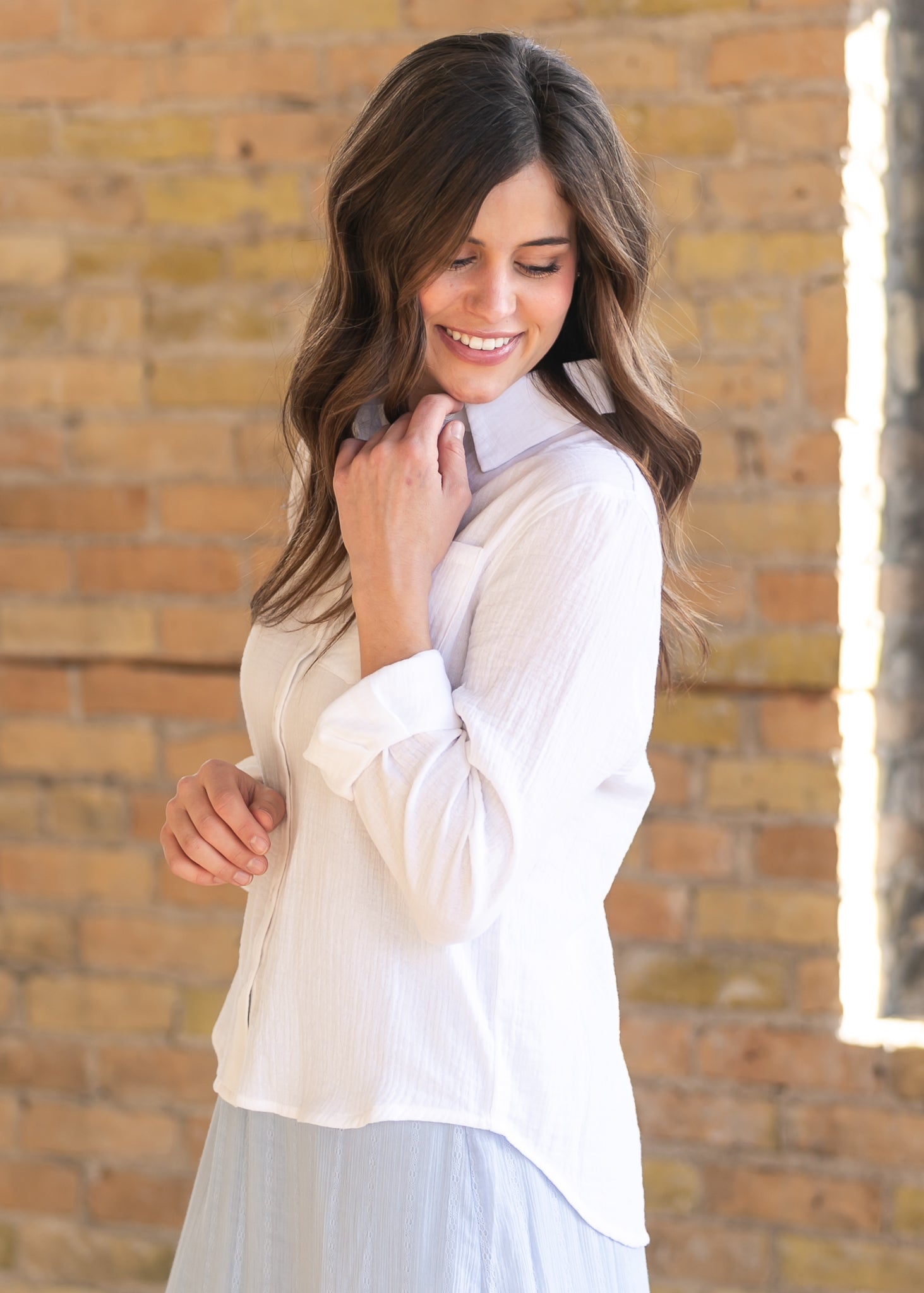 Bailey Cotton Gauze Button Down Top | White
