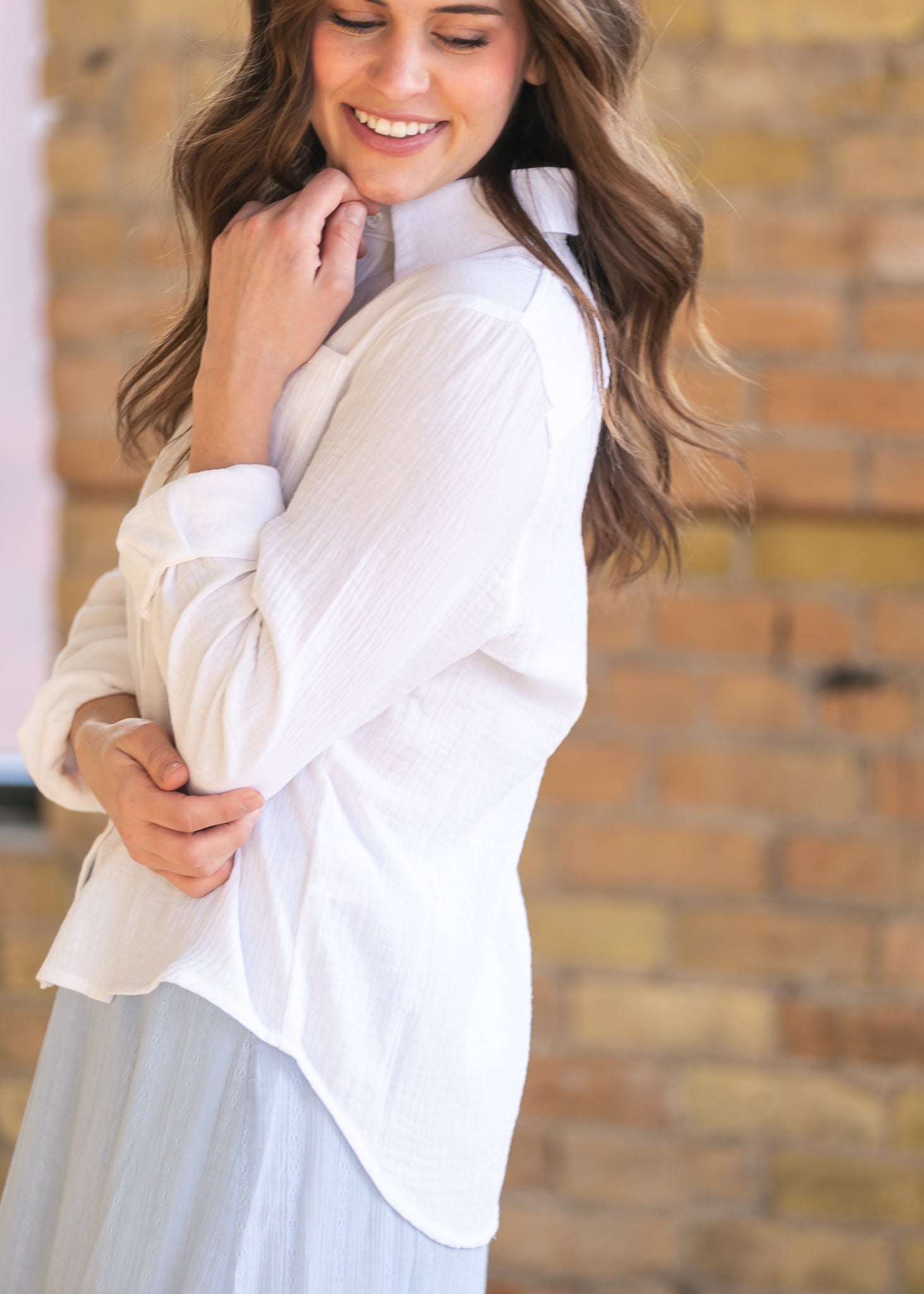 Bailey Cotton Gauze Button Down Top | White