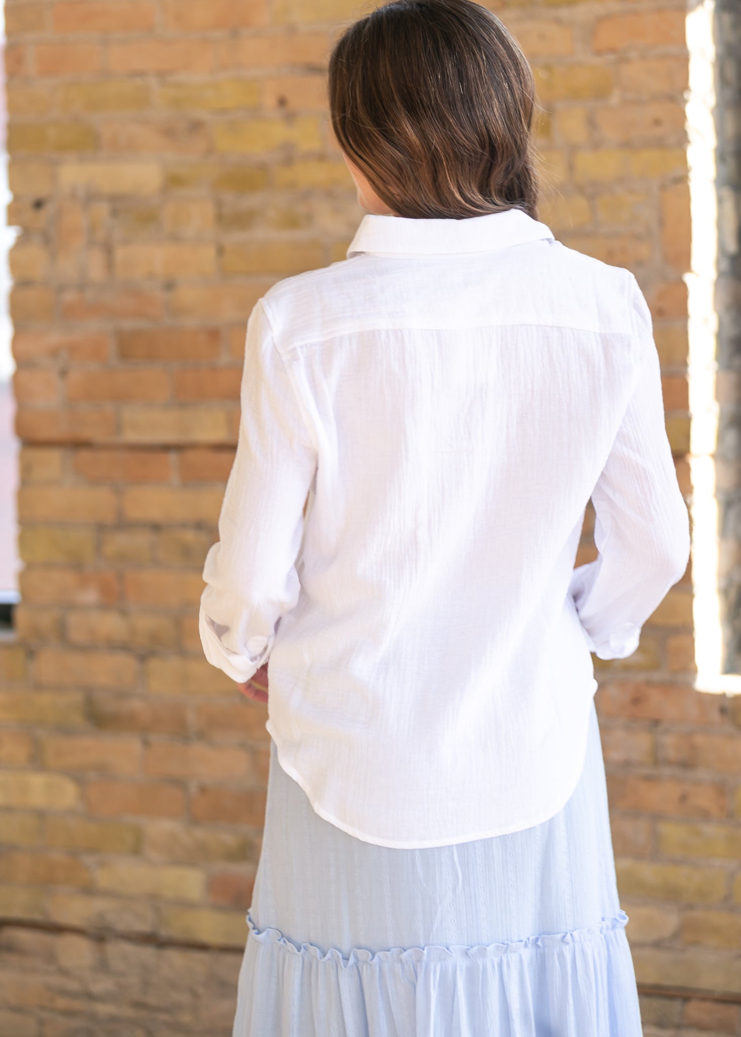 Bailey Cotton Gauze Button Down Top | White