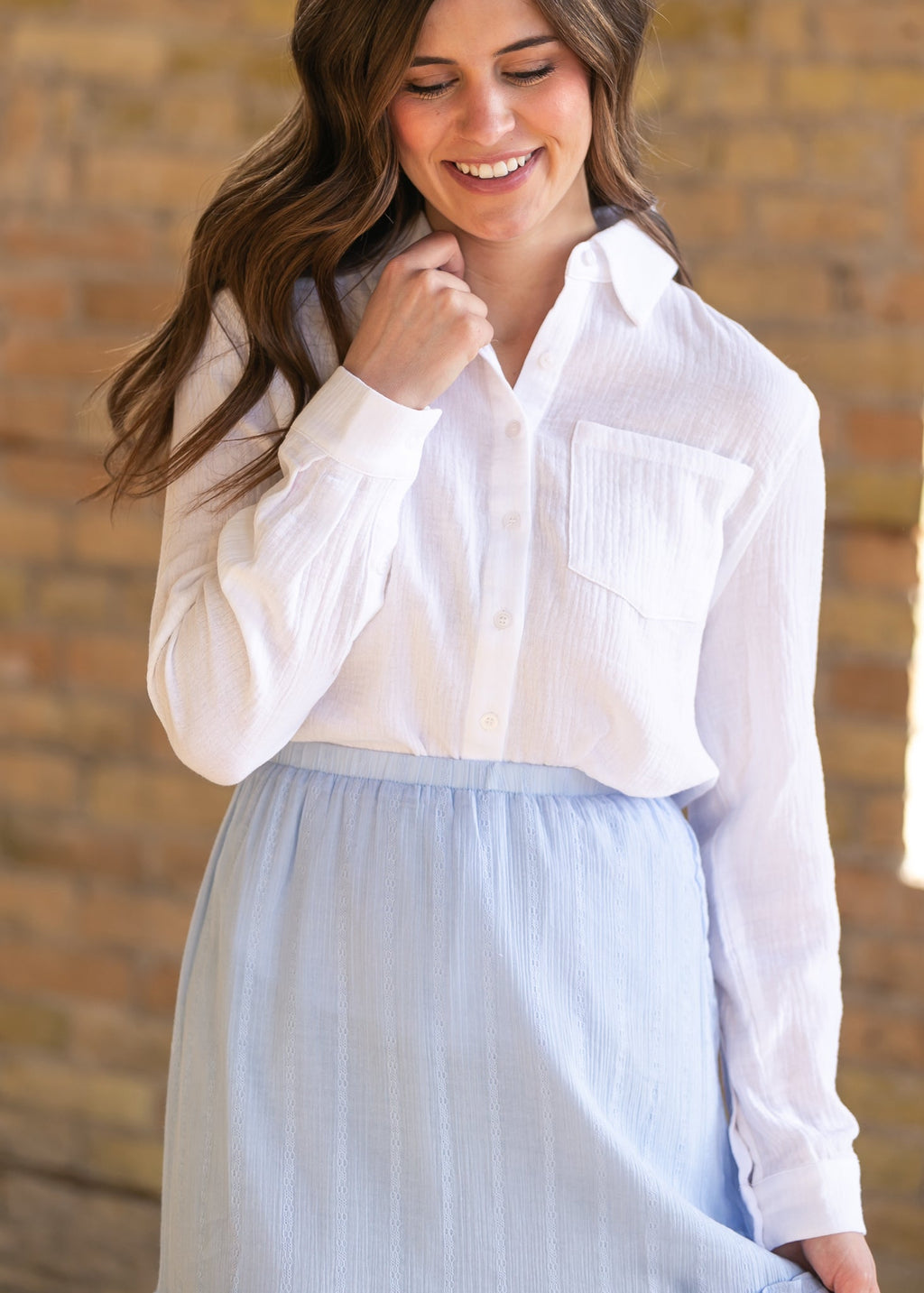 Bailey Cotton Gauze Button Down Top | White