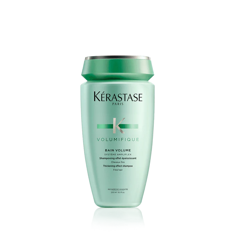 Kérastase Bain Volumifique thickening shampoo in a mint-green and silver bottle