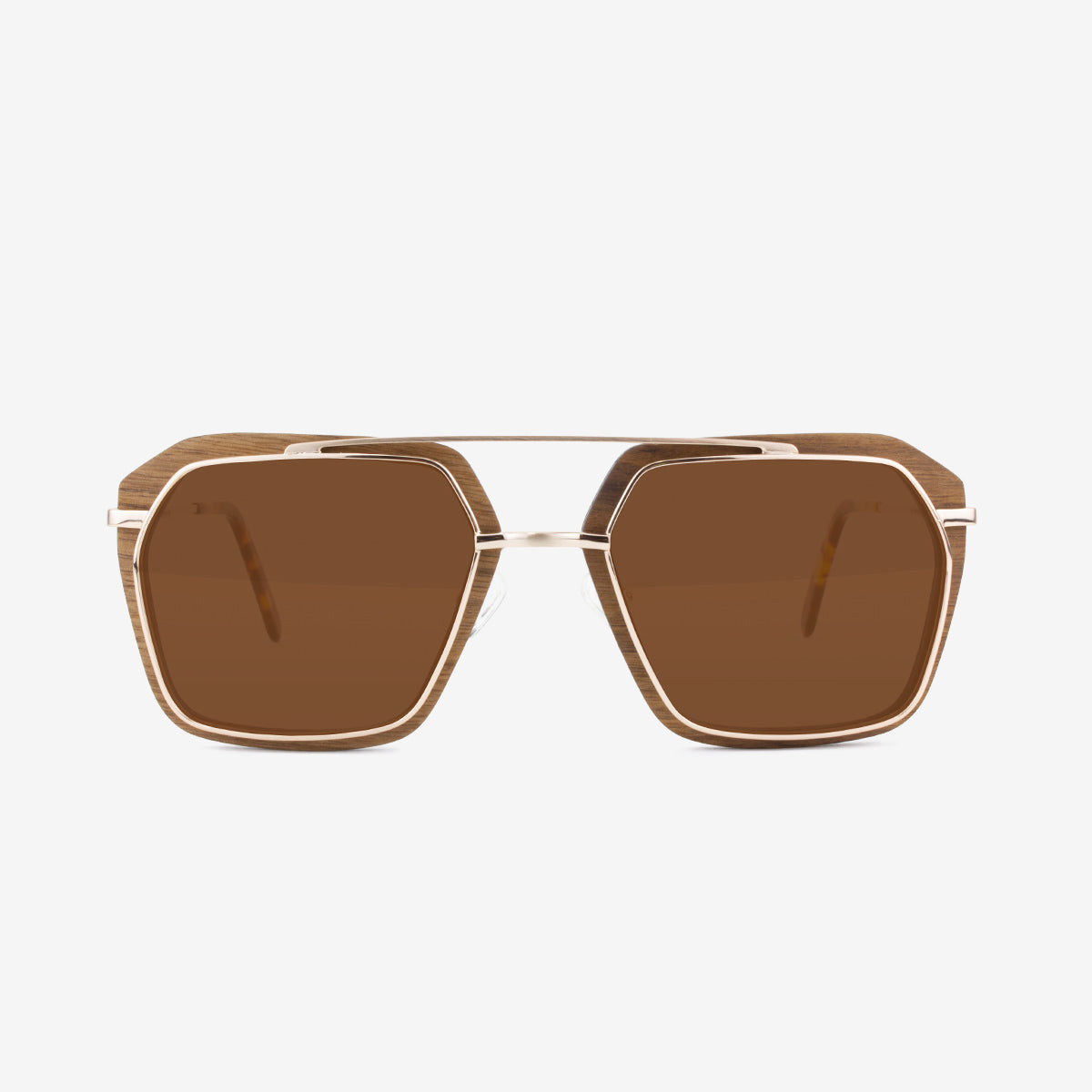 Bal Harbour metal and wood-grain sunglasses with a modern, angular design.