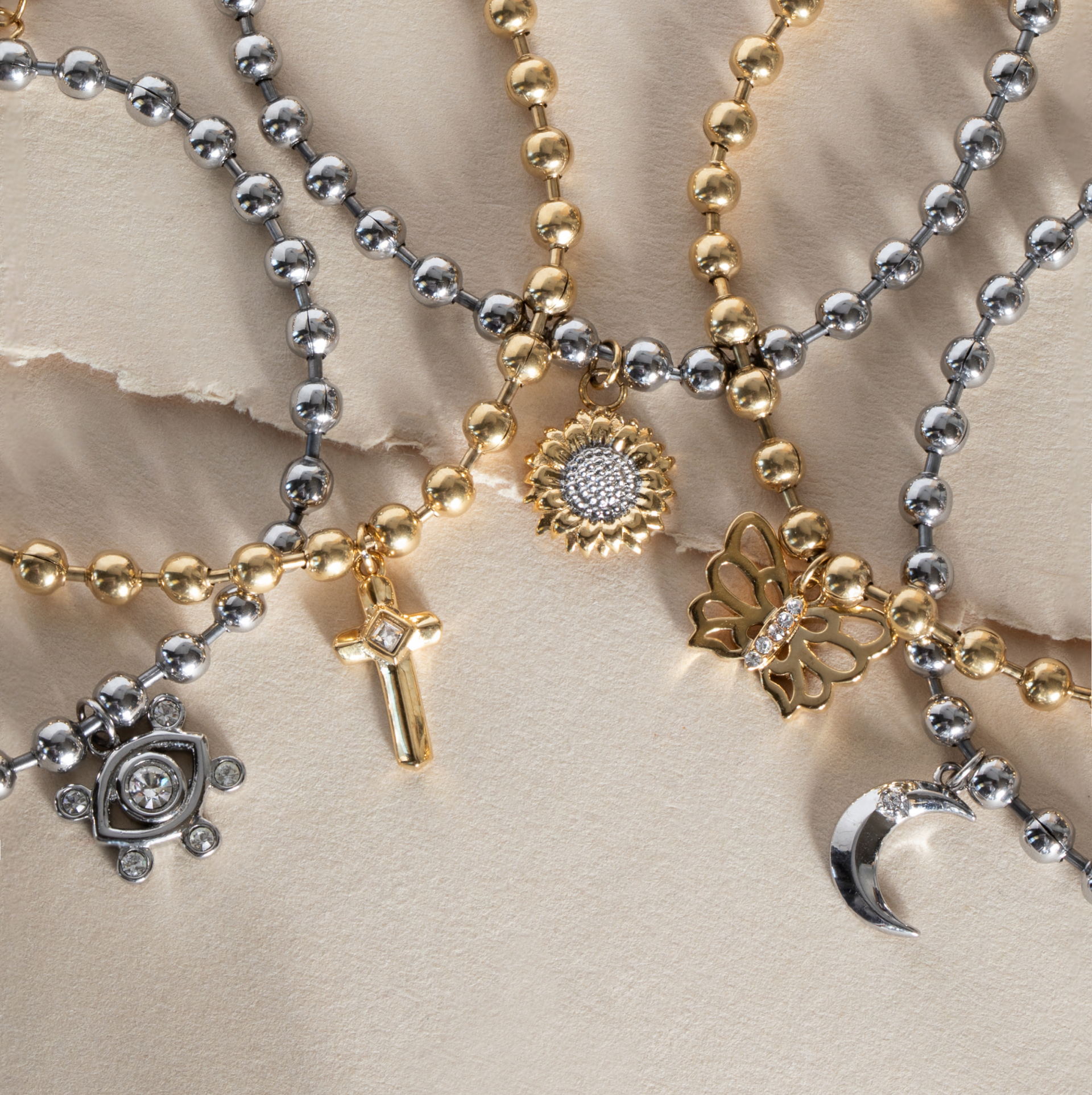 Sunflower Ball Chain Bracelet with Crystal Charm