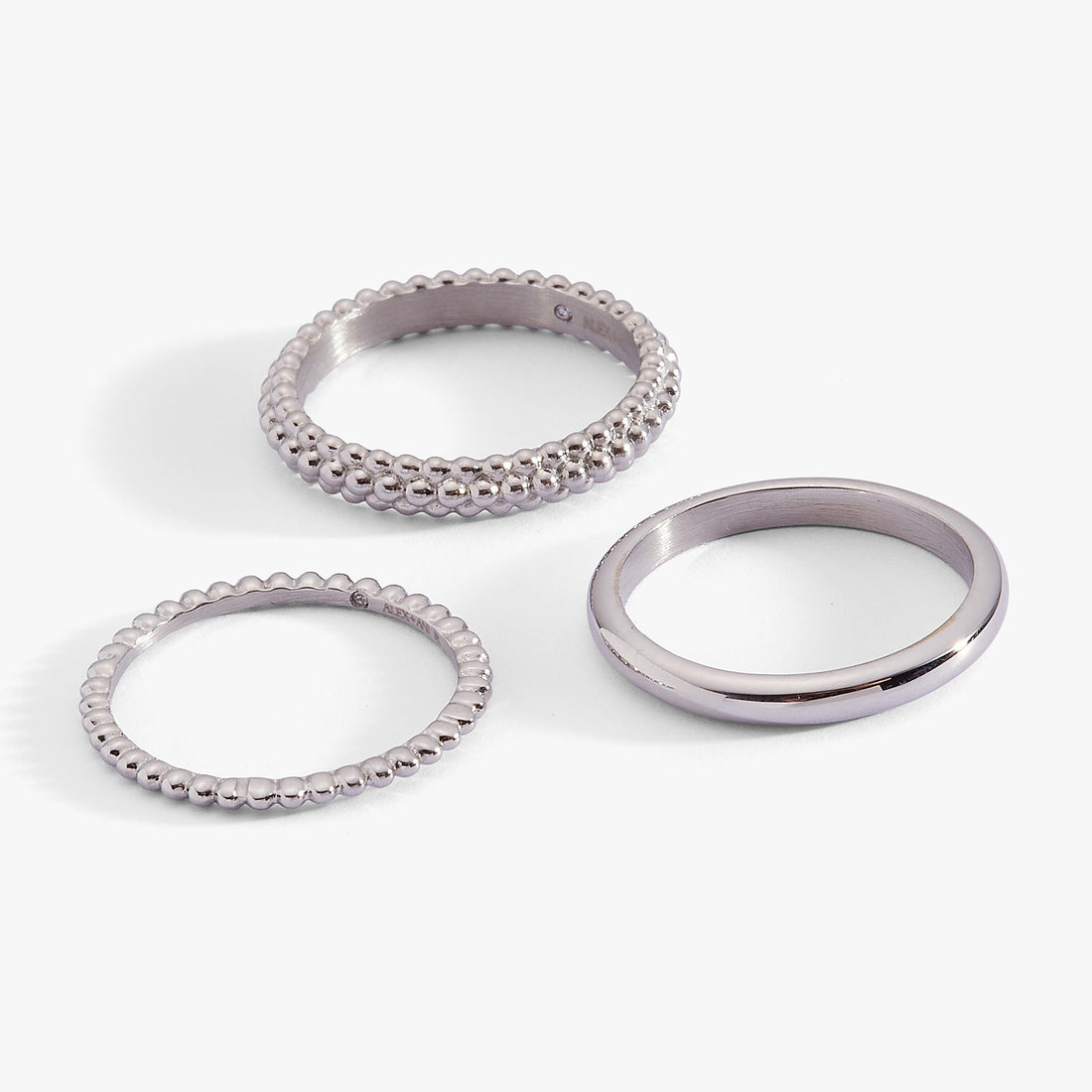 Ball Stacking Ring Set of 3 - Textured & Smooth Mixed Metal Bands