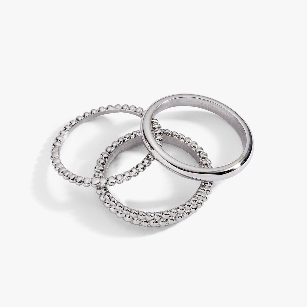 Ball Stacking Ring Set of 3 - Textured & Smooth Mixed Metal Bands