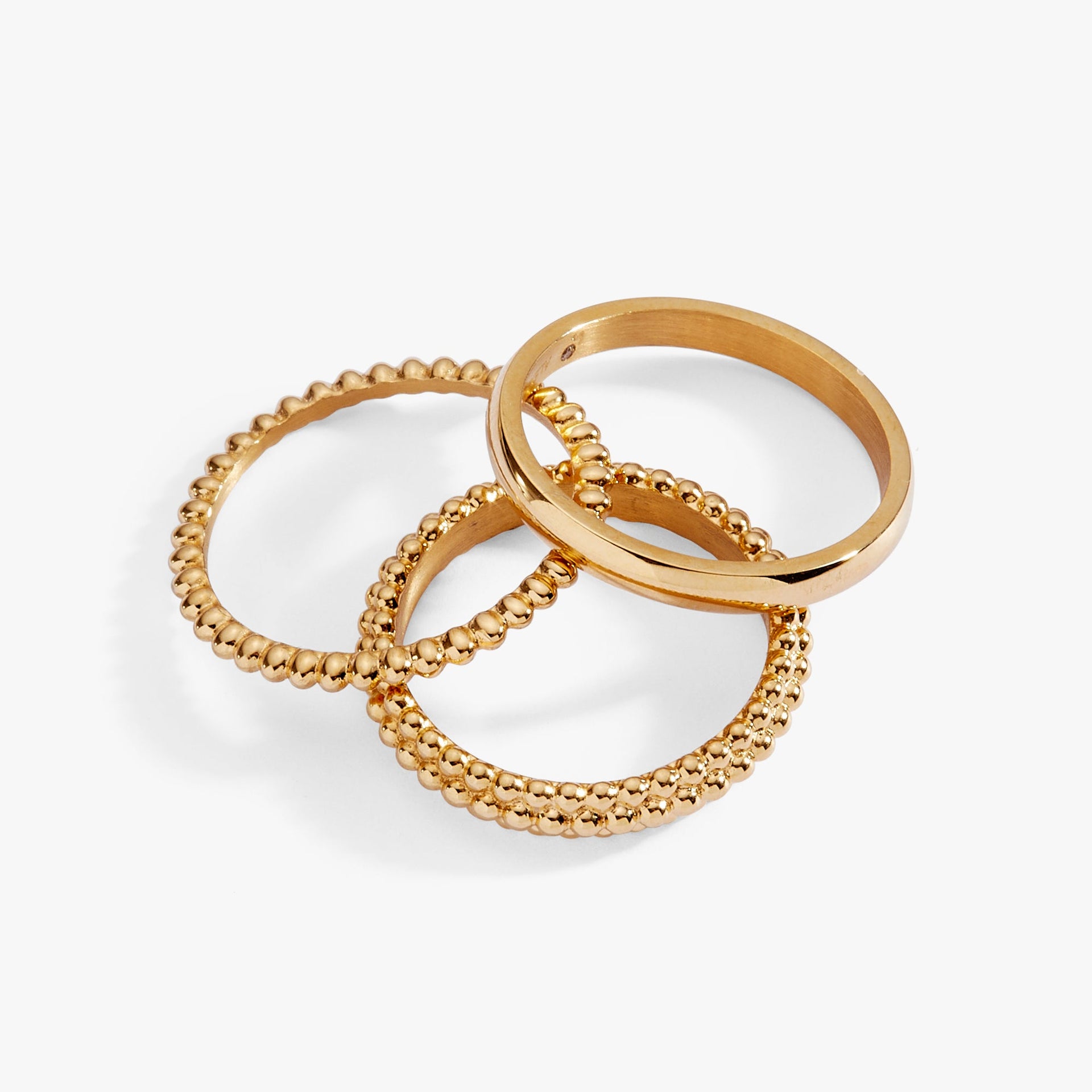 Ball Stacking Ring Set of 3 - Textured & Smooth Mixed Metal Bands
