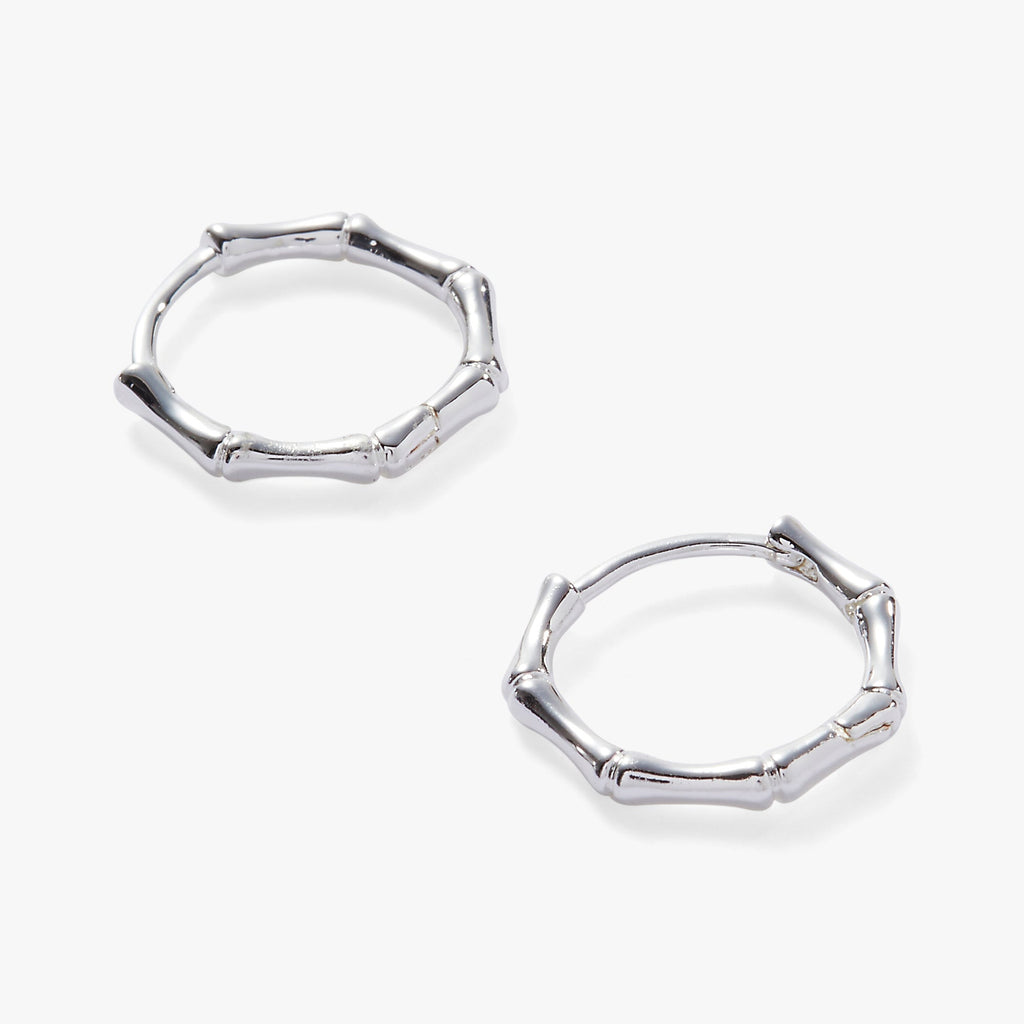 Bamboo Huggie Hoop Earrings with Faceted Crystal Accents