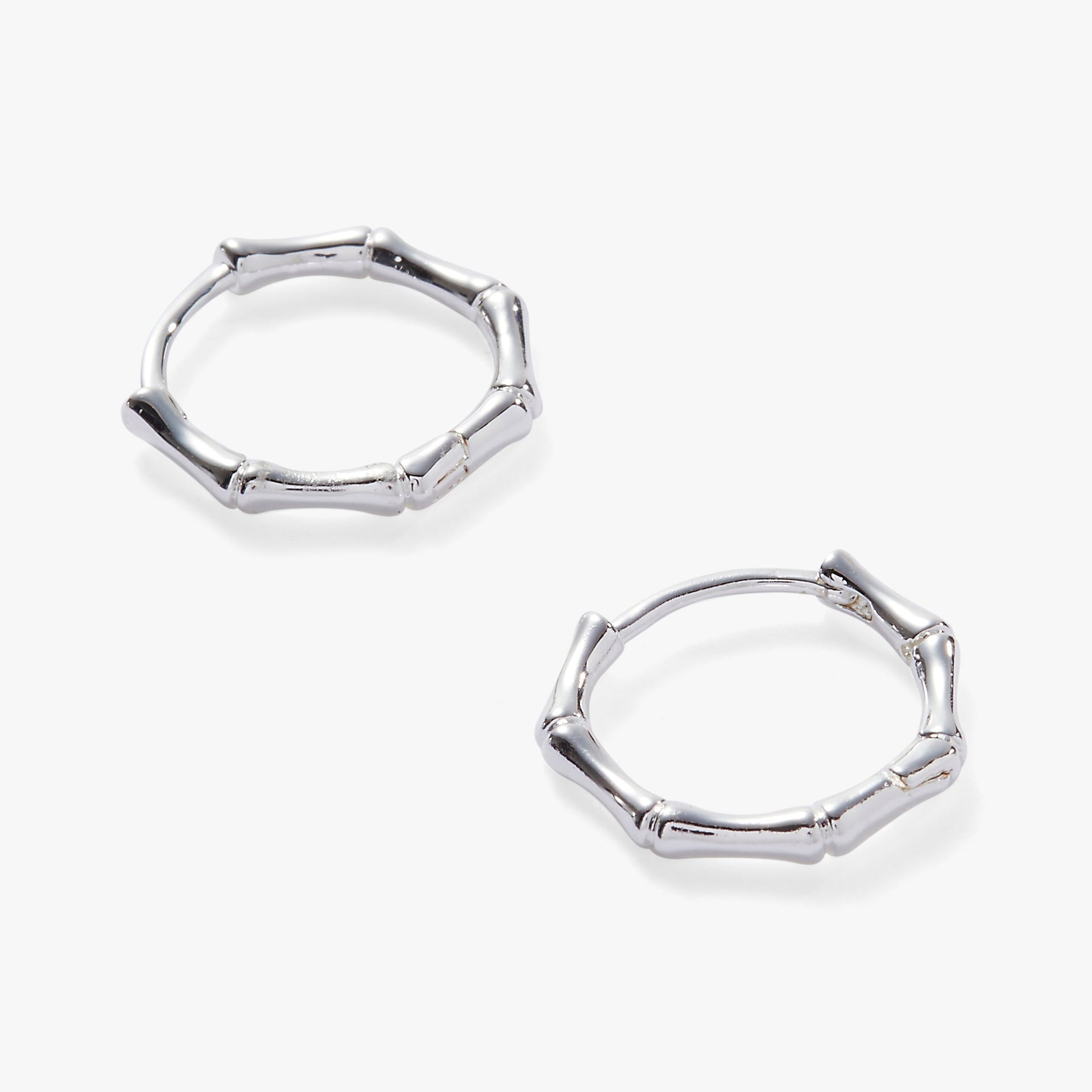 Bamboo Huggie Hoop Earrings with Faceted Crystal Accents