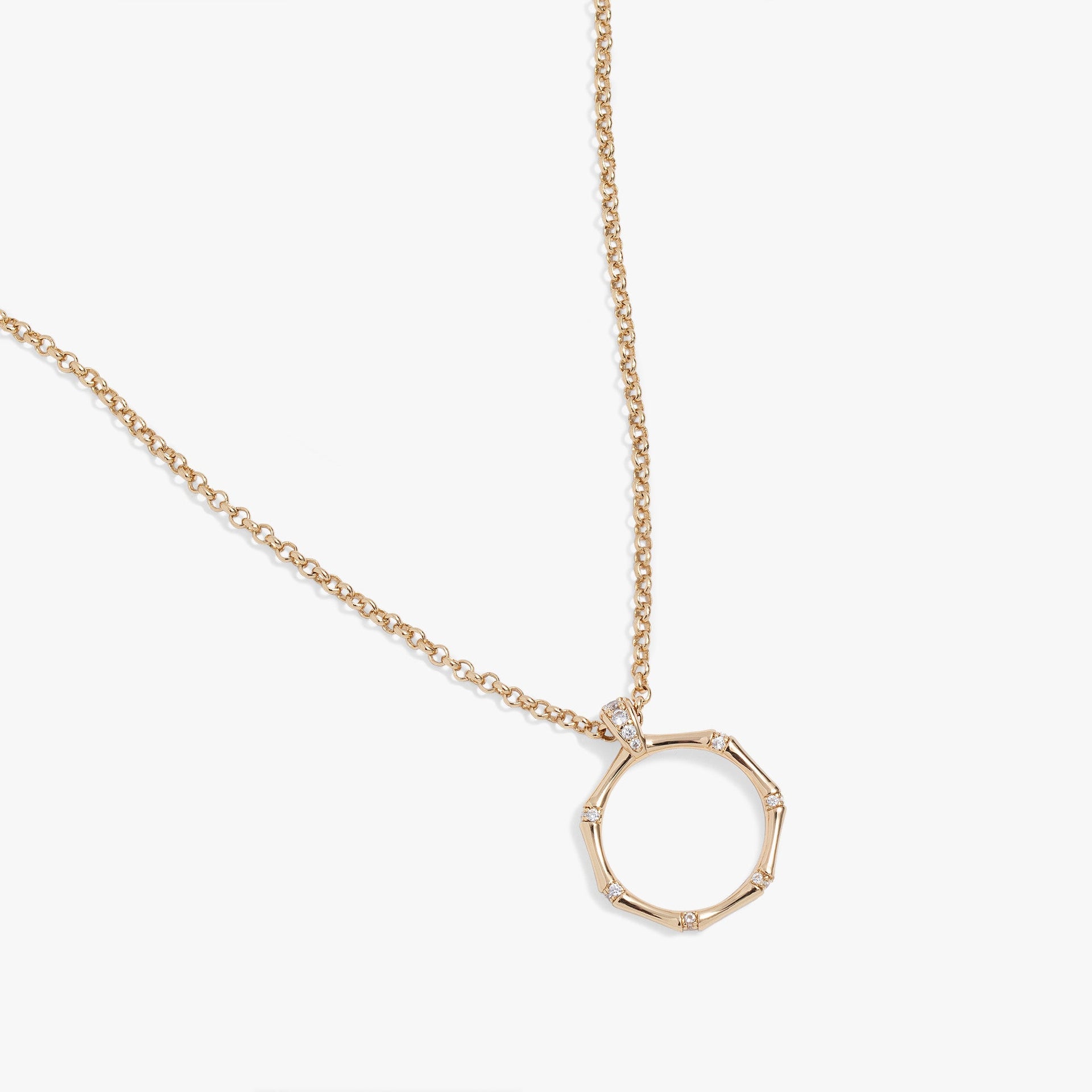 Gold Bamboo Pendant Necklace with Pave Crystals