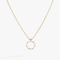 Shiny gold bamboo ring pendant necklace with pave crystal details