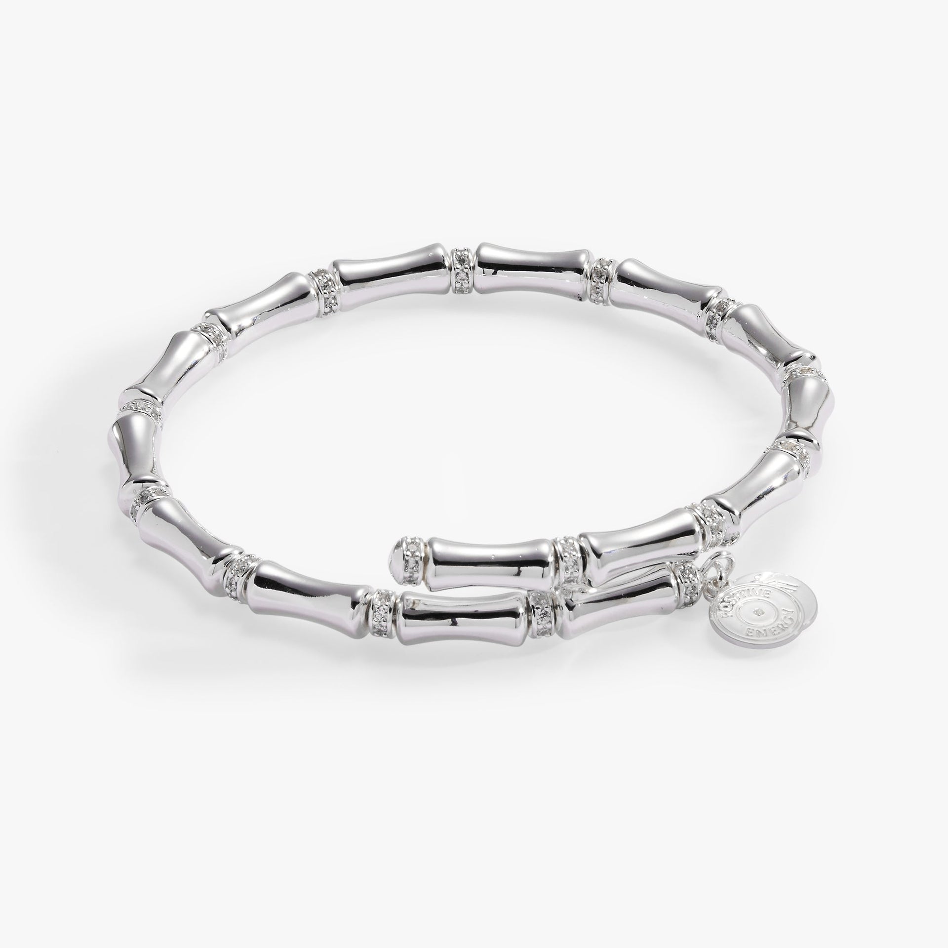 Elegant wrap bracelet featuring bamboo-textured links with sparkling pave crystal spacers.