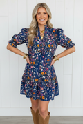 Women's Floral Mini Dress with Puff Sleeves