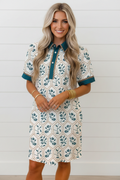 Women's Floral Geometric Mini Dress with Lace Trim