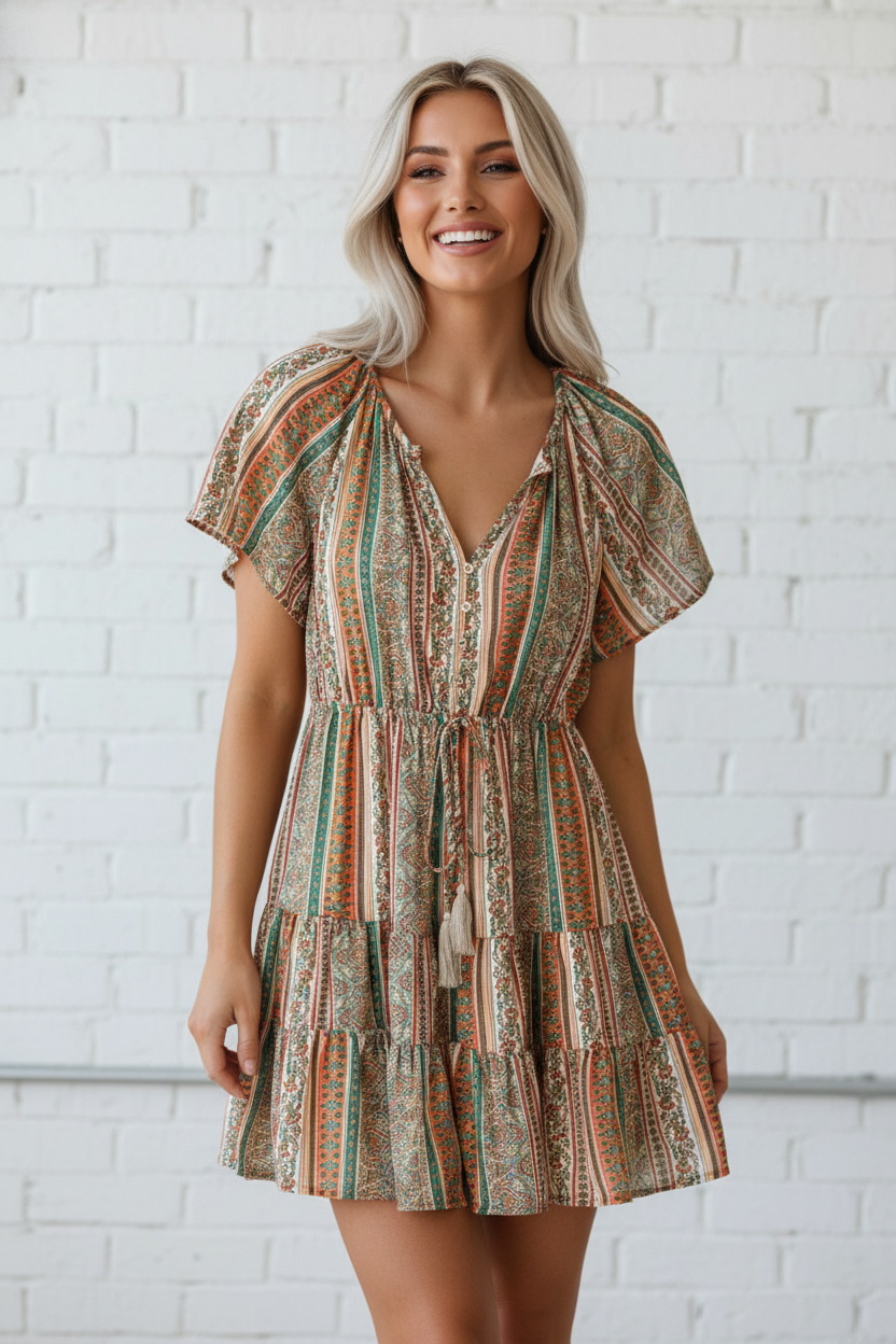 Women's Floral Boho Ruffle Tiered Dress
