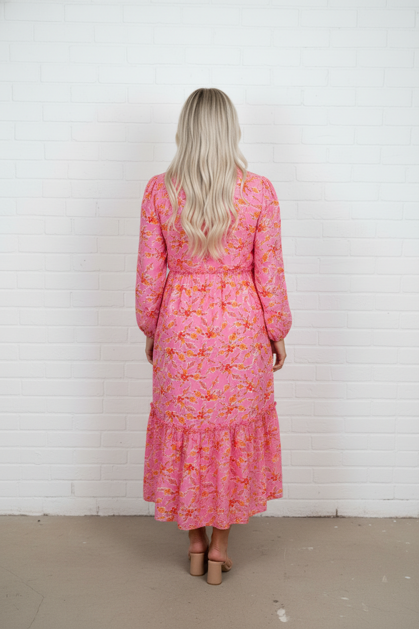 Women's Floral Maxi Dress with Tassel V-Neck